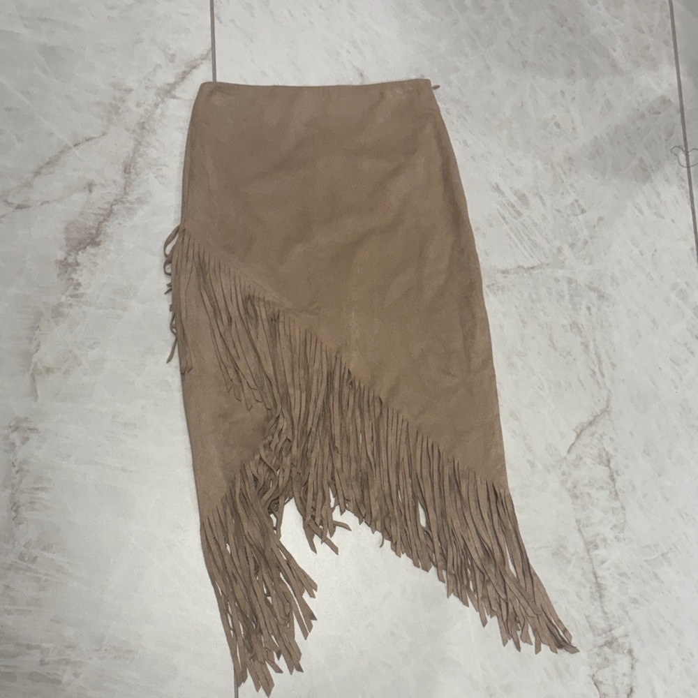 Aqua Tan Fringed Midi Skirt